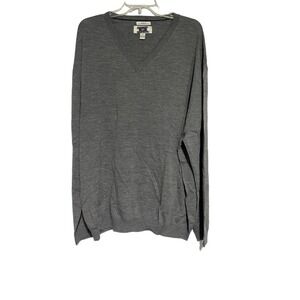 Men's Gray V-Neck Long Sleeve Sweater Pullover Classic Casual